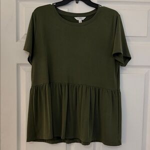 Time and Tru Olive Short Sleeve Peplum Top